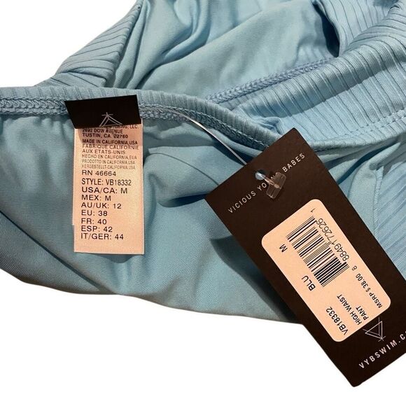 VYB Bikini Bottoms Womens Size M Eye Candy Blu Mid Waisted Retro Ribbed NWT - Picture 4 of 9